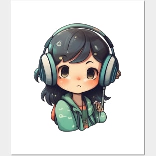 Cute headphone anime girl Posters and Art